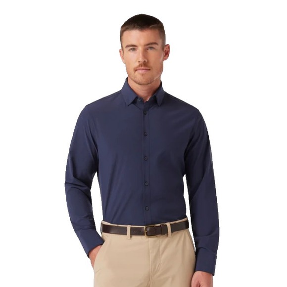 Mizzen Main Leeward Dress Shirt Mens L Navy Blue Trim Fit Button Up Performance - Picture 1 of 13